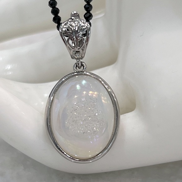 Jewelry - Pearl Shimmer Drusy Quartz with Thai Spinel Bead Necklace